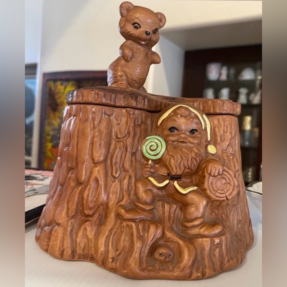 Vintage Twin Winton Calif Pottery 63’  MCM cookie jar woodland troll